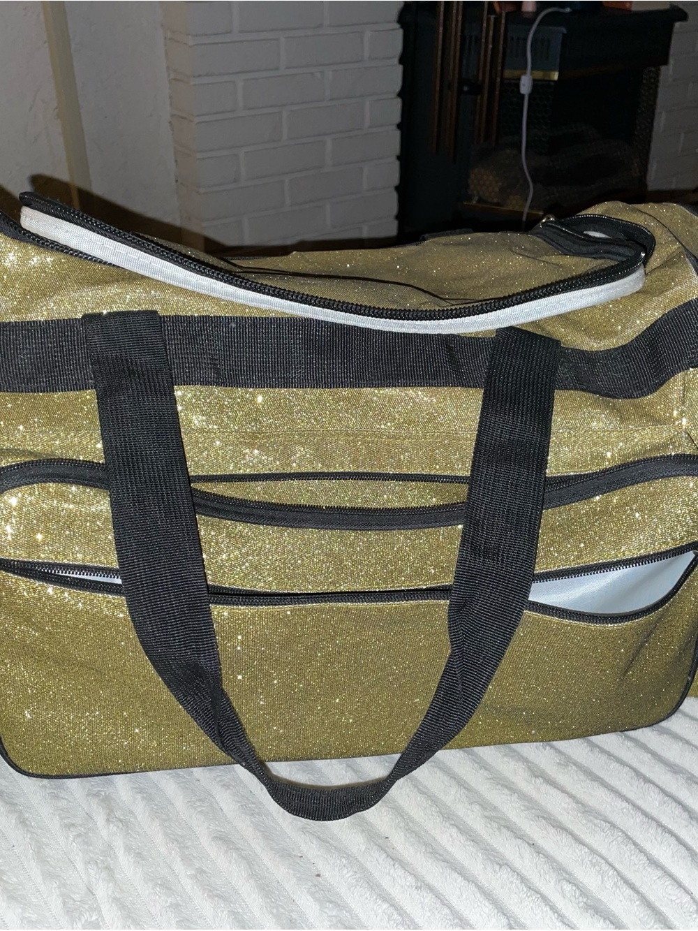 Gold glitter duffle bag